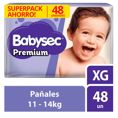 Pañal Babysec Premium talla XG pack x48unds