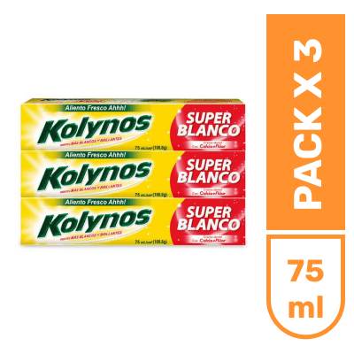 Pasta dental Kolynos Súper blanco x 75ml pack x3unds