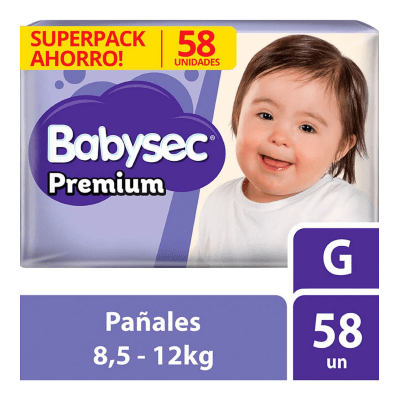 Pañal Babysec Premium talla G pack x58unds