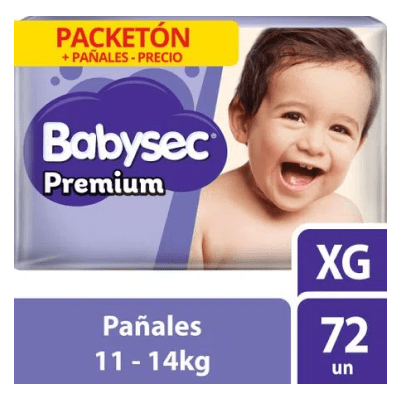 Pañal Babysec Premium talla XG pack x72unds
