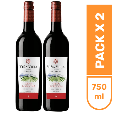 Vino borgoña semi seco Viña Vieja botella x750ml pack x2unds