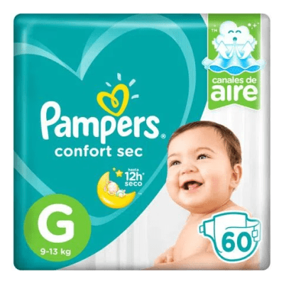Pañal Pampers Confort Sec talla G pack x60unds