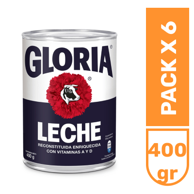Leche reconstituida GLORIA Azul Lata x395gr pack x6unds