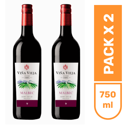 Vino tinto semi seco Viña Vieja botella x750ml pack x2unds